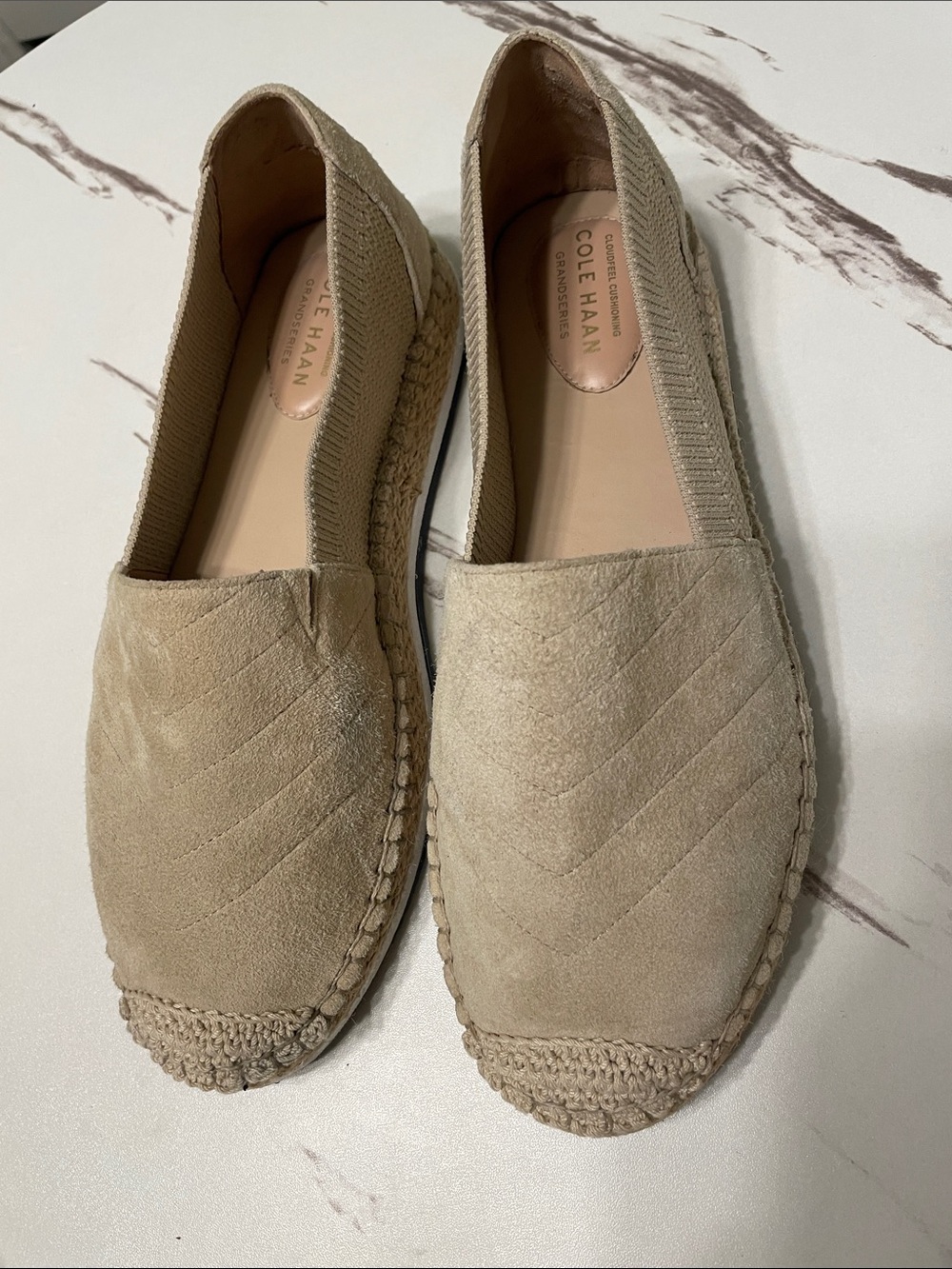 COLE HAAN NWOT LEATHER Taupe Suede Espadrille Slip-Ons